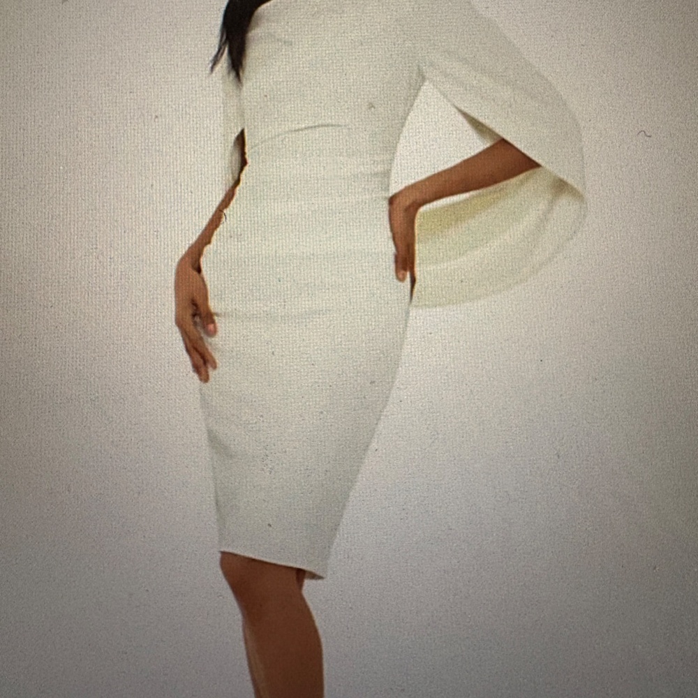 BETSY and ADAM Jordan Crepe Draped Arm Sheath Midi White Dress Lined SIZE 6